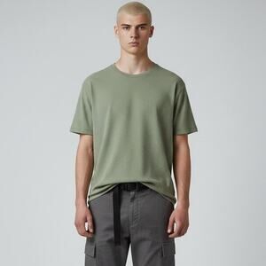 French Connection Textured Crew Neck Top NWT Men's Sz XL Sage Mel Short Sleeves